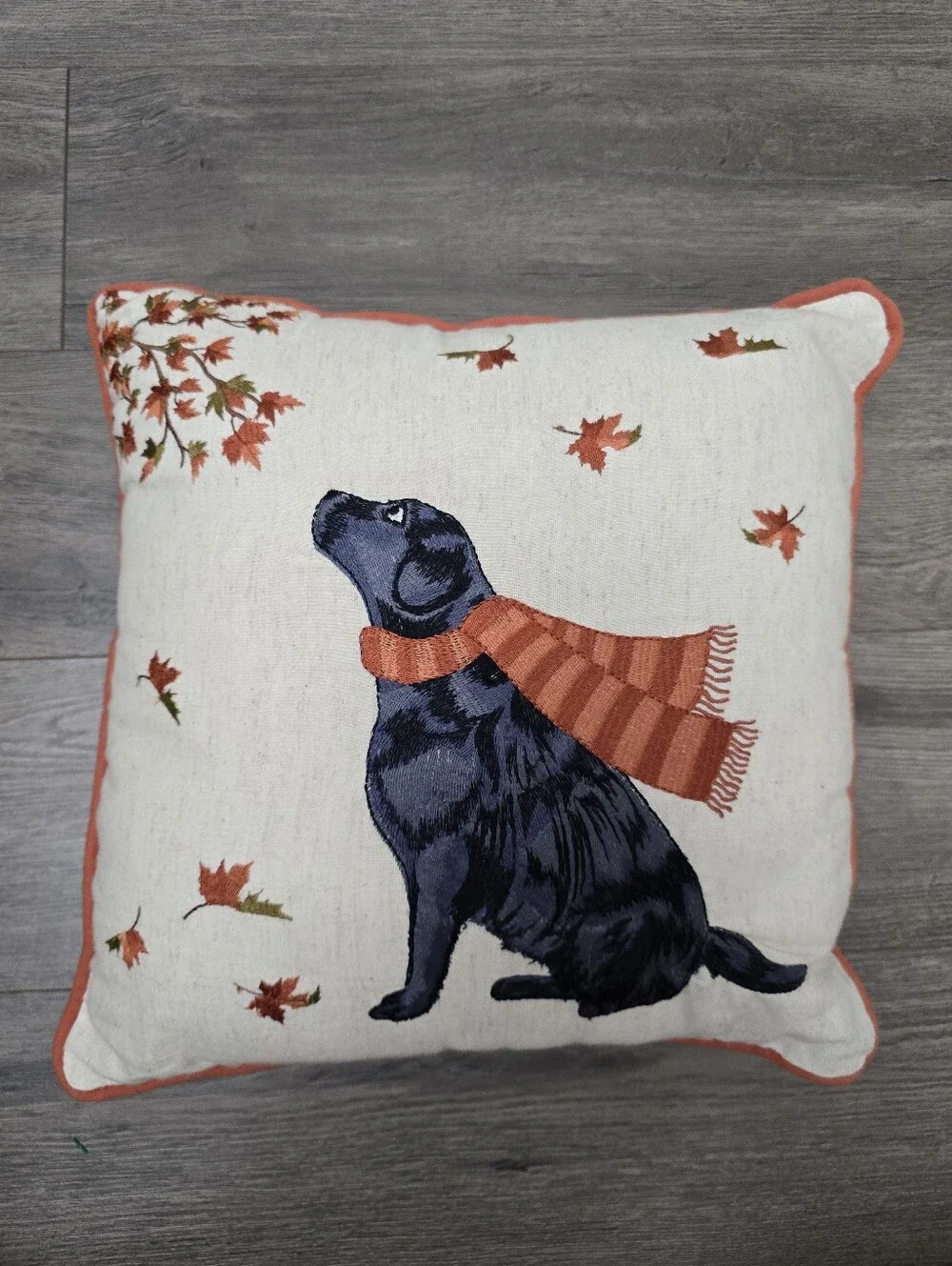 Pier 1 Imports Black Labrador Embroidered Fall Accent Pillow